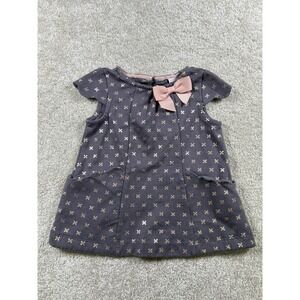 Catherine Malandrino Baby Dress 6-9M Gold Bow Short Sleeve Pockets Cute Mini Dre